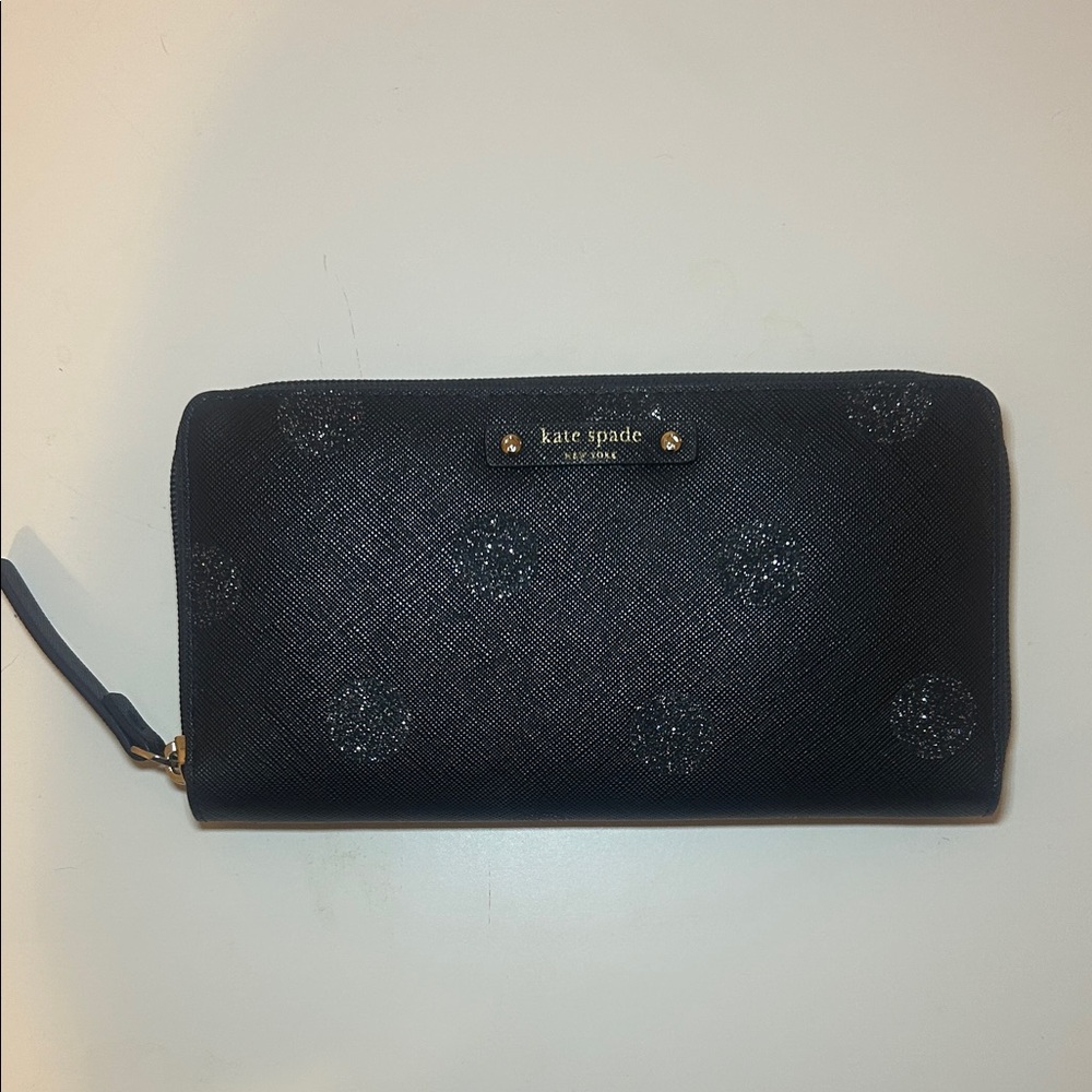 Kate Spade Haven Lane Black Sparkle Polka Dot Wallet